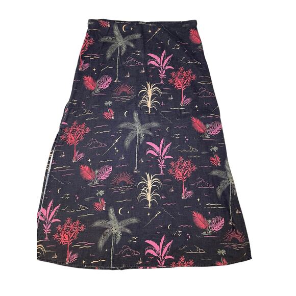 Marine‎ Layer Women 6 Ryan Midi Slip Skirt Boho Black Tropical Flower Side Slits - Picture 1 of 9